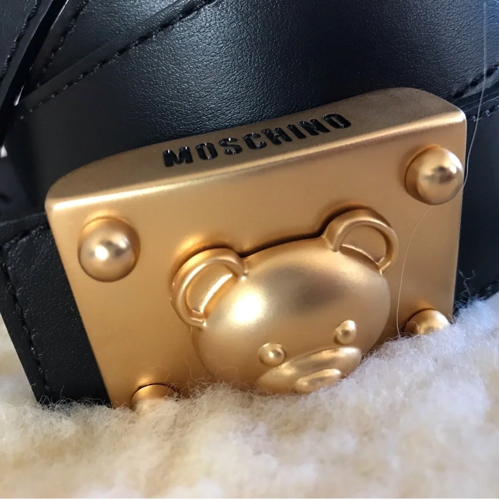 Moschino Leather Belt with Gold Tone Moschino Bear Buckle - Picture 4 of 13